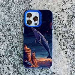 Space Ocean Whale Shark Swimming Phone Case - Shockproof Laser Design  Shell for iPhone 14 (CH - Blue TKJY 7)