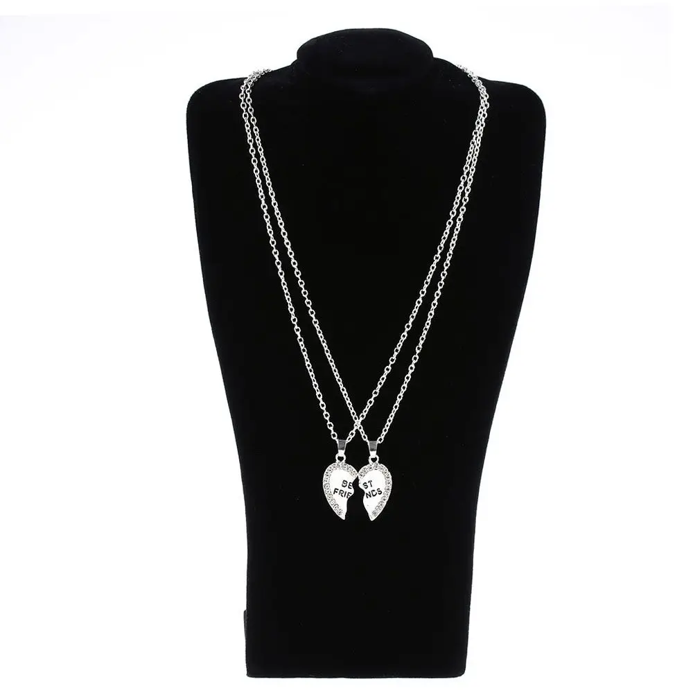 2PCS Fashion Rhinestone Silver/Gold Plated Heart Pendants Crytral Friendship Bff