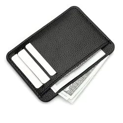 Sleek Ultra-Thin PU Leather Card Holder - Candy Color Business Wallet (K3271 Black)