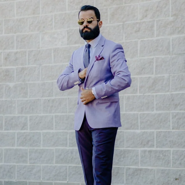 Spring Lavender Blazer Men Suits Slim Fit 2 Piece Dark Purple