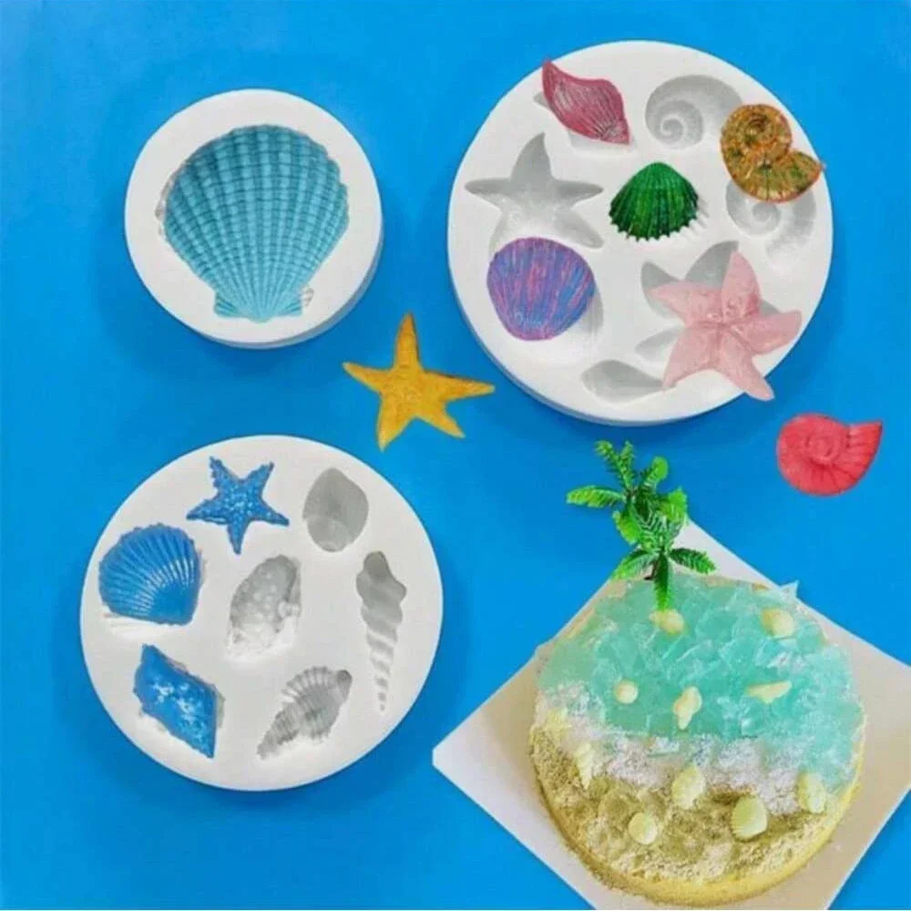 1PC 3D Ocean Themed  Silicone Fondant DIY Cake Decorating Seashell Starfish Coral Cupcake Baking Mold Chocolate Baking Tool Set