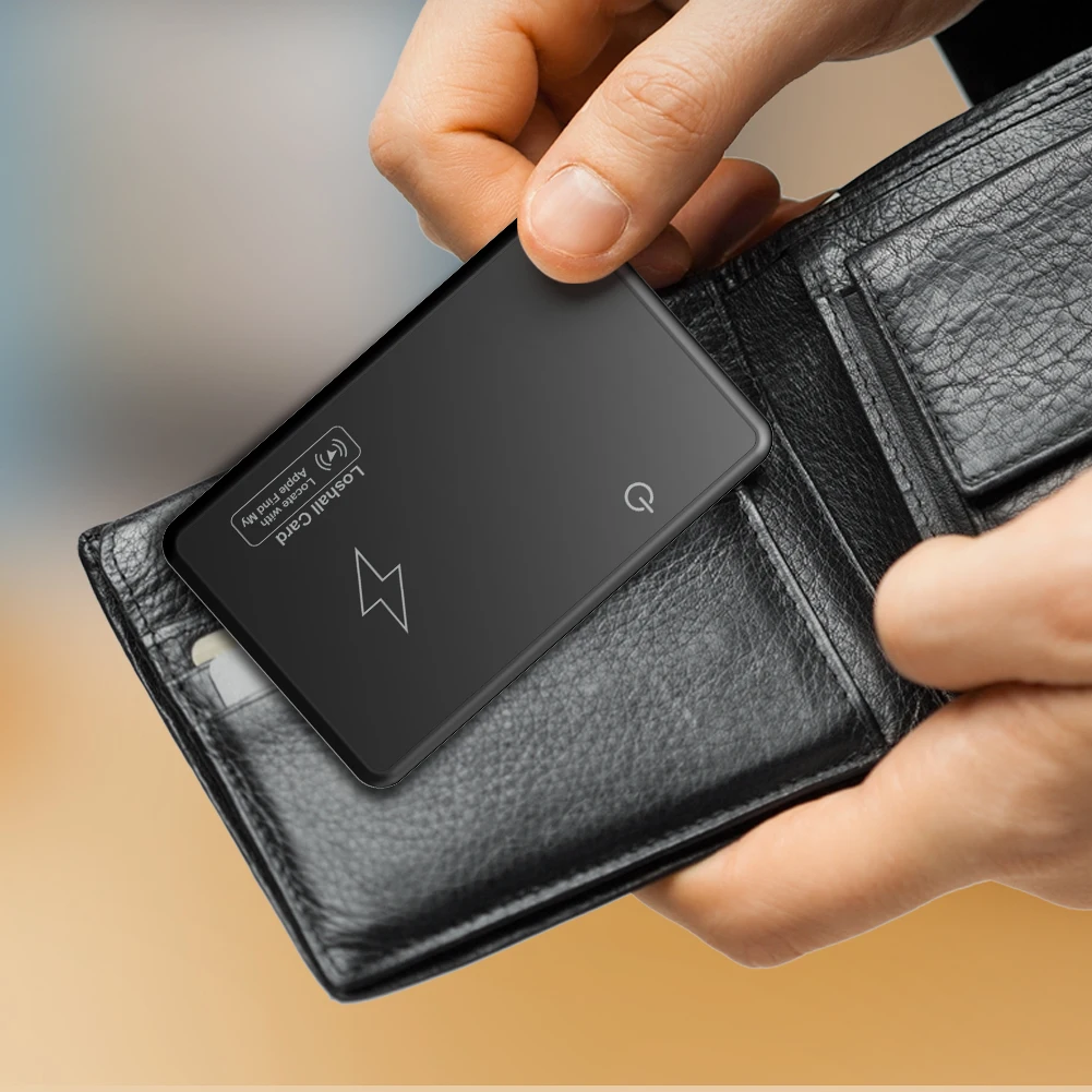 Wireless Charging Wallet Tracker Card Waterproof Work with Apple Find My App Thin GPS Item Finder for Luggage Tag Purse Passport