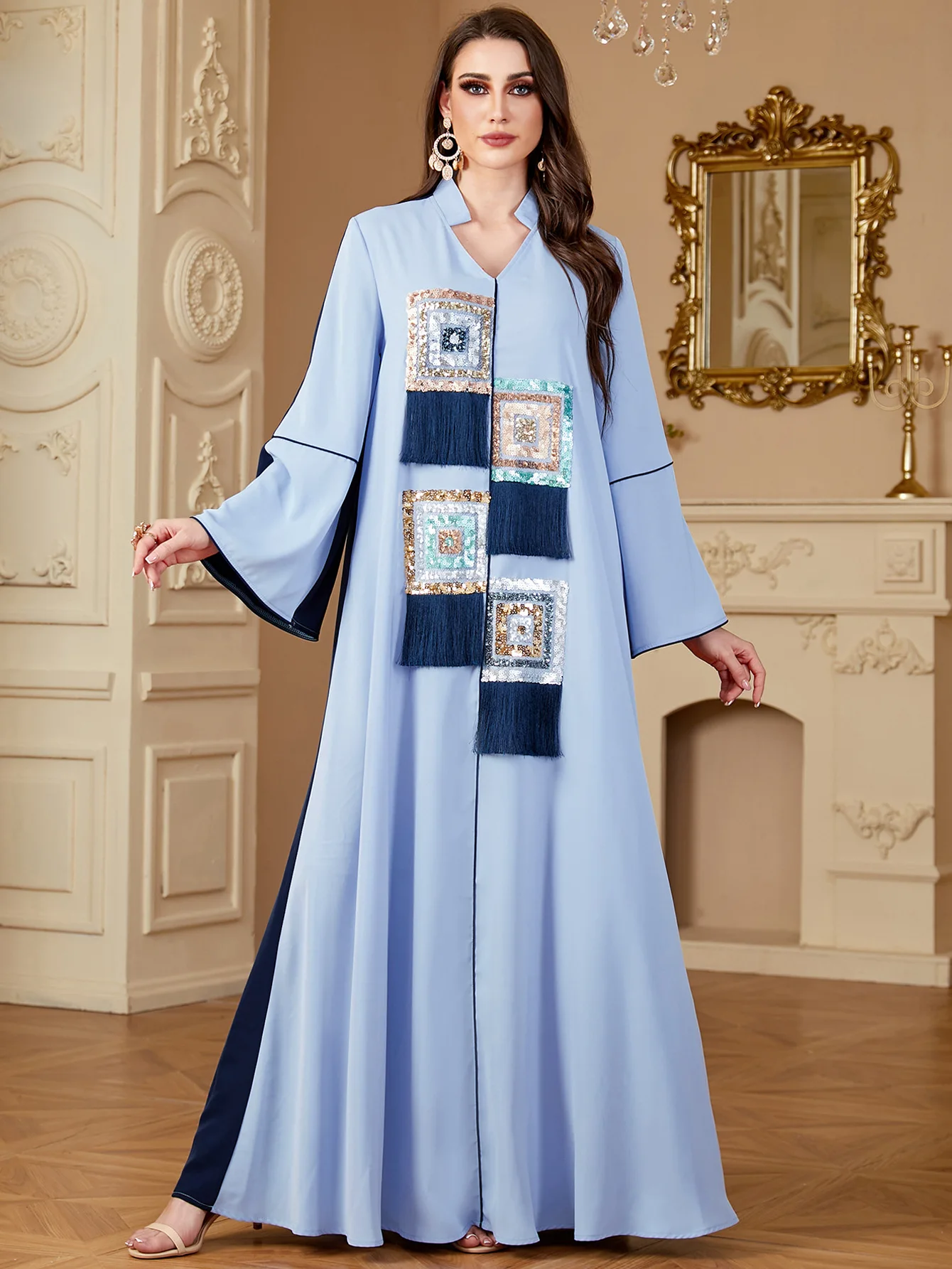 Muslim holiday dress for women, Ramadan party dresses, sequined jalabiya, abaya, long robe, Morocco, Dubai, Islamic caftan, vestidos largos.