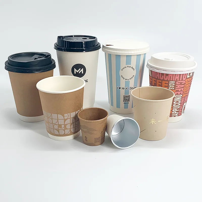 

Customized productLogo printed disposable takeaway double wall paper cup for hot coffee drinks with lids