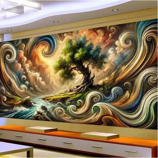 Fantasie Landschaft Fluss DIY 5D große Diamant Malerei Kreuzstich voll quadratisch rund Mosaik Baum des Lebens Diamant Stickerei Verkauf – Detail 2