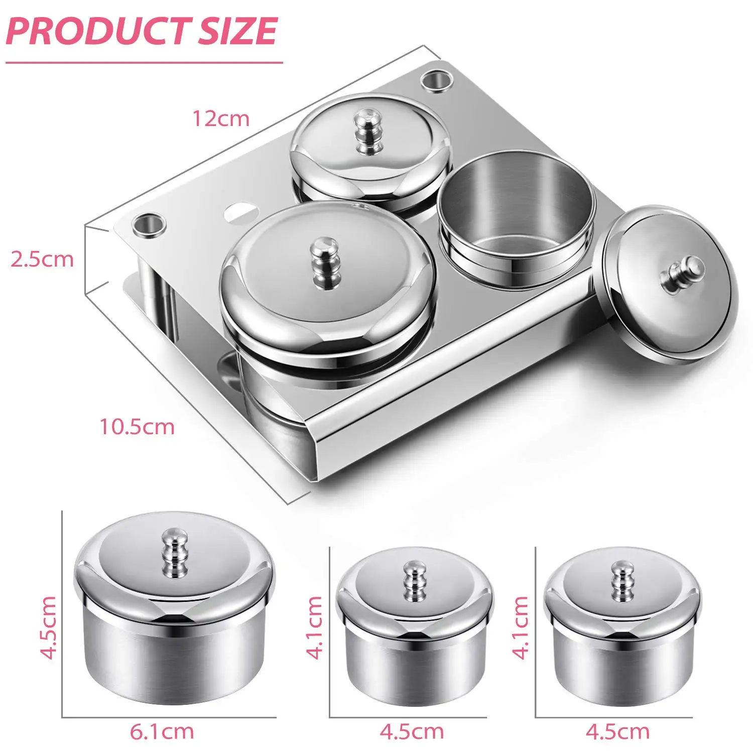 3 Pcs Acrylic Liquid Container Stainless Steel Acrylic Liquid Powder Cup Holder Container with  Lids Manicure Tray Dappen Dish 3
