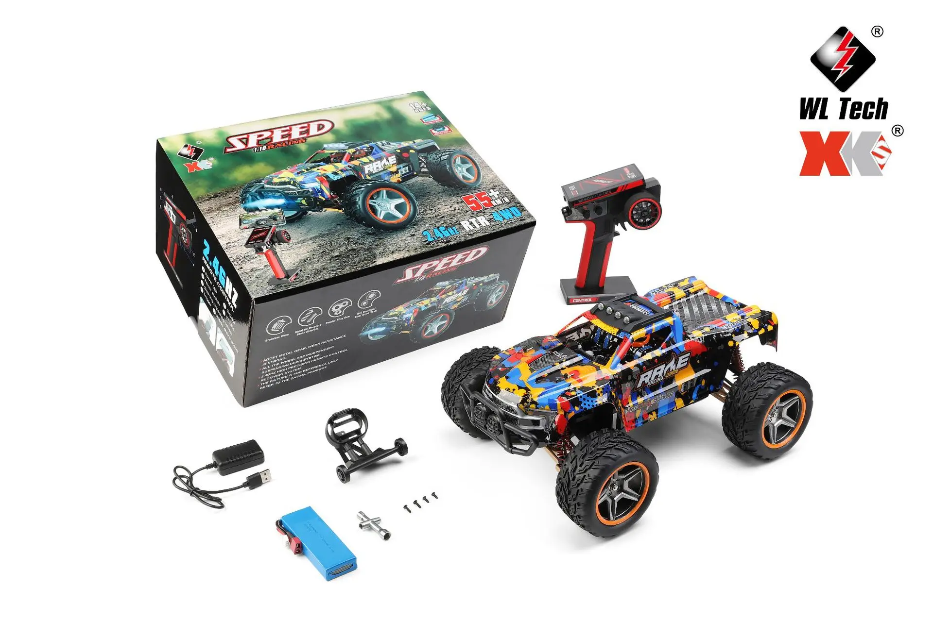 Wltoys 104018 104016 1:10 RC Car 4WD With Led Lights 55KM/H Remote Control Car 3660 Brushless Motor Off-Road Monster Truck 6