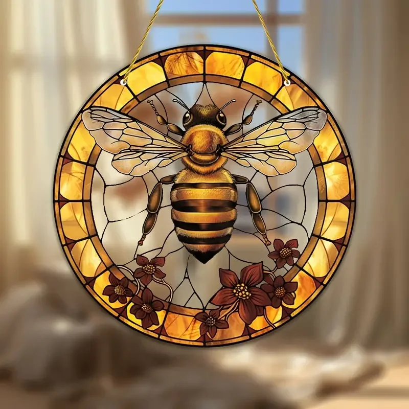 1 pc bee and flower sun catcher, indoor and outdoor wall decoration, garden porch bedroom home decoration, friend gift ideas
