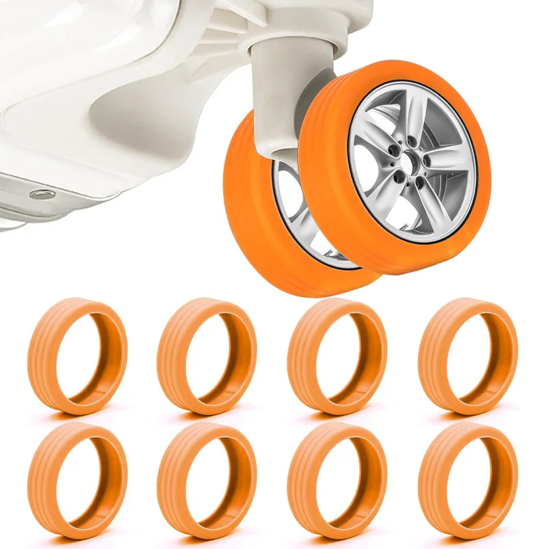8-Piece Silicone Luggage Wheel Protectors - Noise-Reducing Caster Covers
