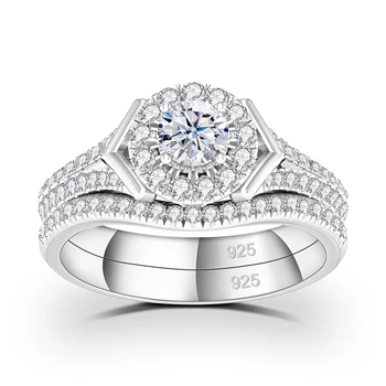 2pcs Moissanite Rings Set For Engagement With Certificate GRA Original 925 Sterling Silver Premium Quality Wedding Jewelry Gift