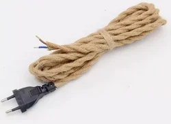 Vintage Hemp Cord Power Cable with On/Off Switch for Retro Pendant Lighting Decor (2 - 3 Meters, EU Plug) (A 3meter)
