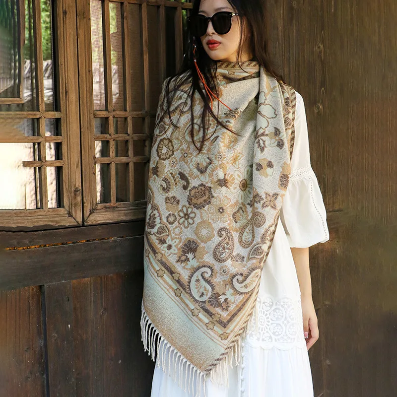 Paisley Cashmere Women Winter Scarf Warm Shawl Thicken Pashmina Blanket Scarves Ethnic Jacquard Fringed Travel Shawls Wraps шарф бандана tippet scarf women shawl bufanda jacquard pashmina winter kashmir paisley hijab muffler wrap женский сумка женская