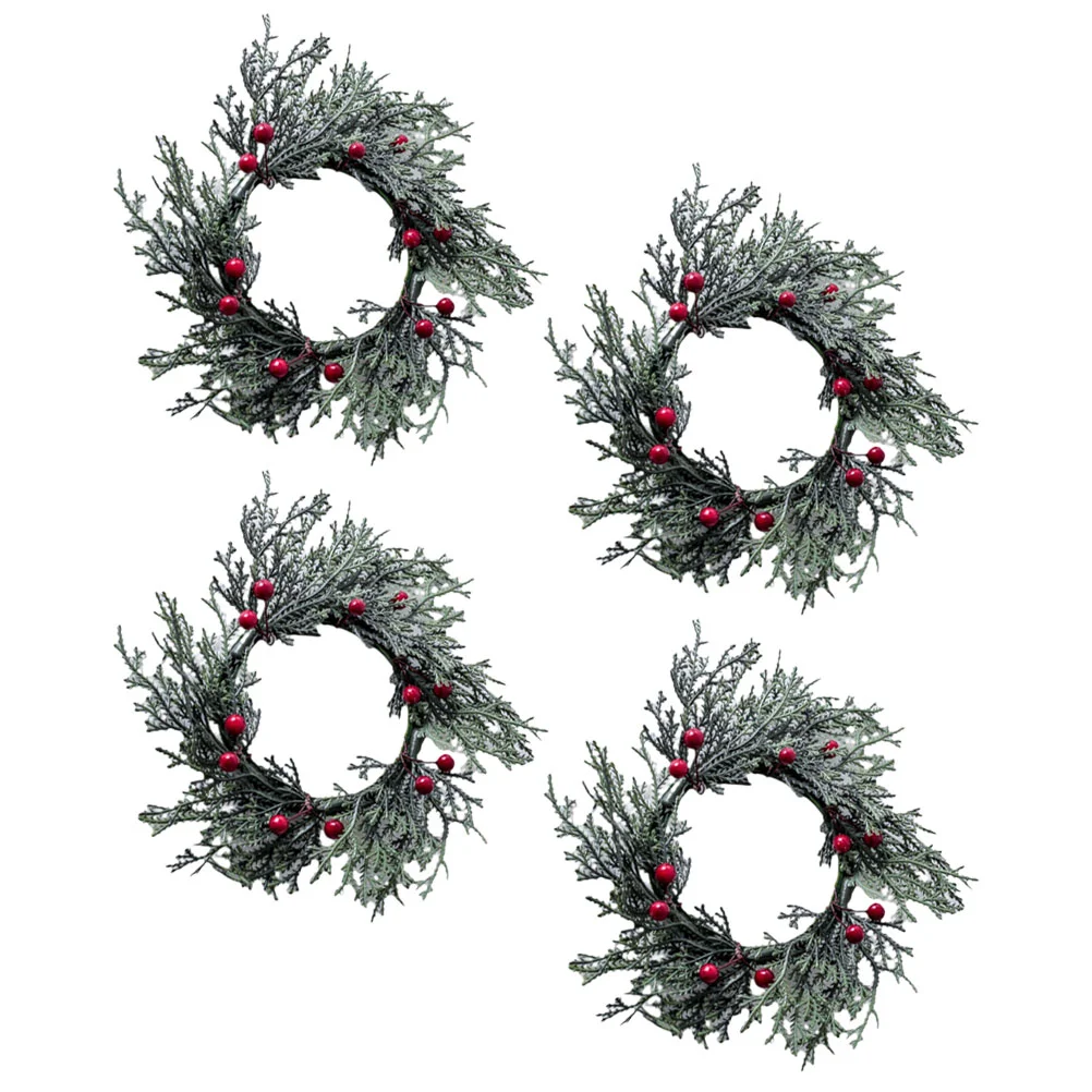 

4pcs Christmas Rings Artificial Red Berries Snowy Pine Needles Garlands