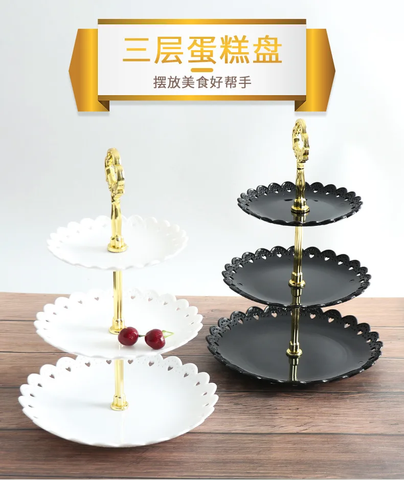 Description Picture 2 of item3 Tier Cake Tray Afternoon Tea Wedding Plates Party Tableware European Simply Style Creative Petal Fruit Tray Display Shelf