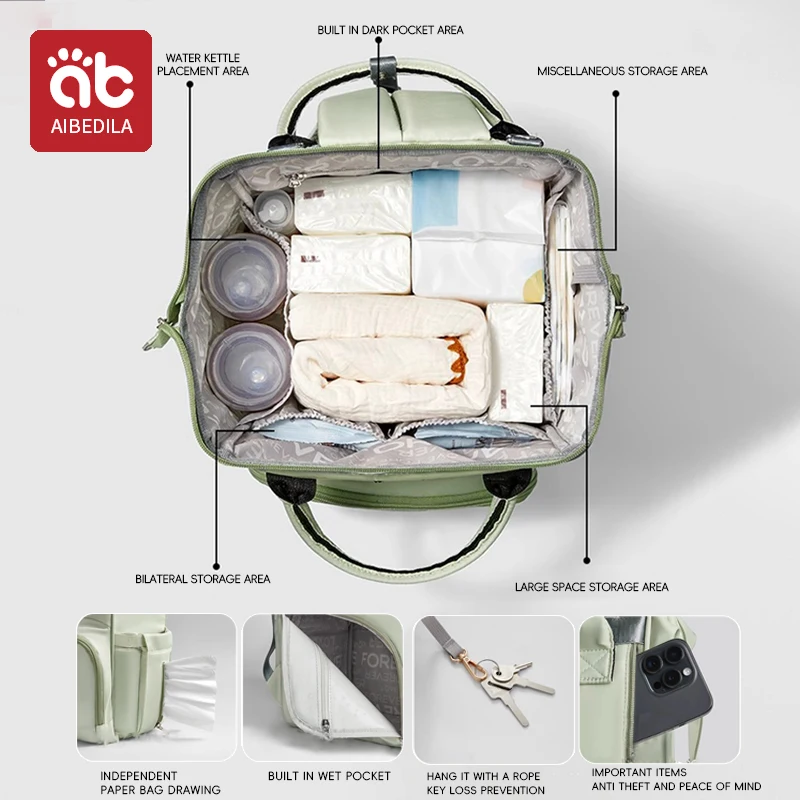 AIBEDILA Mommy Diaper Bags Mother Large Capacity With USB Charge Travel Nappy Backpacks Multifunctional Baby Stroller Bag 3