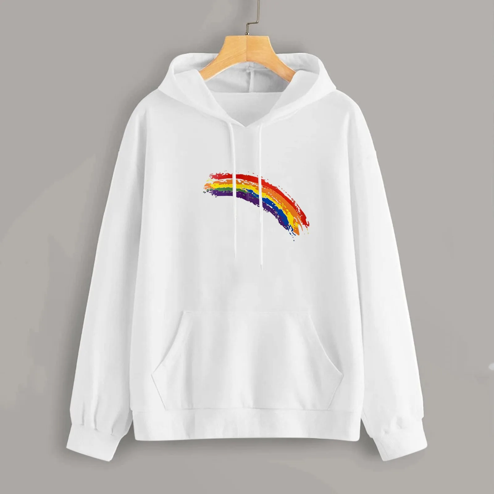 Women Rainbow Print Sweatshirt Polyester Long Sleeve Shirt Fashion Casual Blouse 