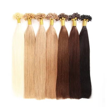 Estensione dei capelli umani con punta a U da 28-30 pollici diritta setosa # Capelli vergini per fusione di unghie con cheratina pre incollata bionda 99J 1 g/s