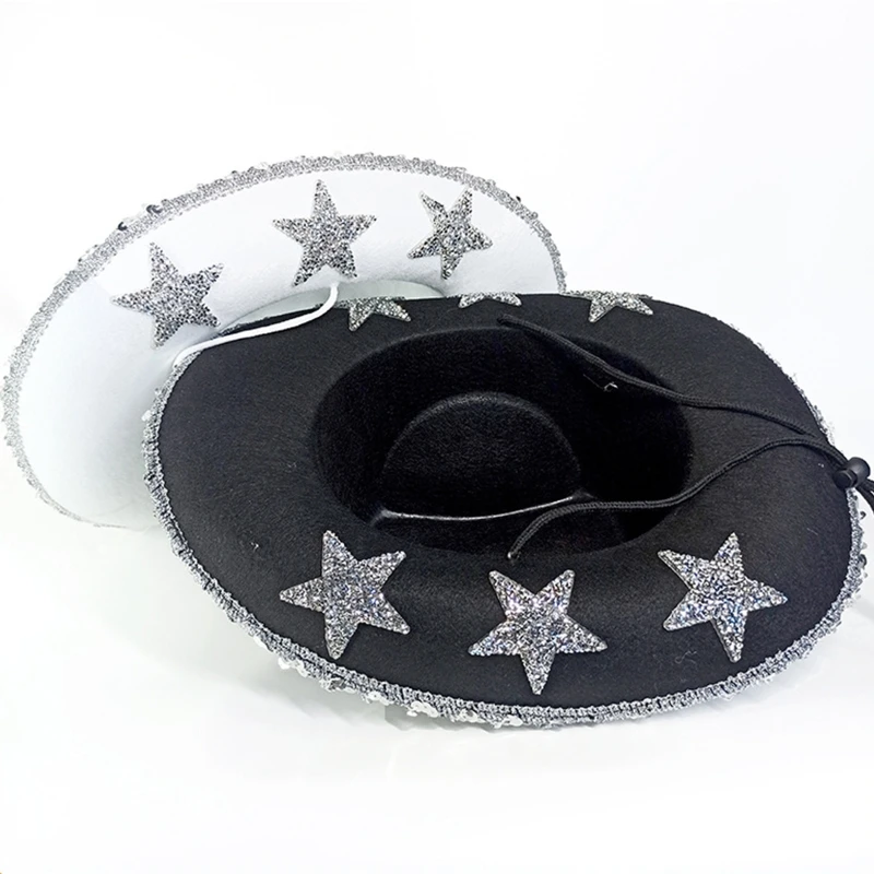 Pentagram Cowboy Hat Star Sequin Birthday Party Hats Cowgirl Hats Women Performance Hat For Adults Party Cosplay