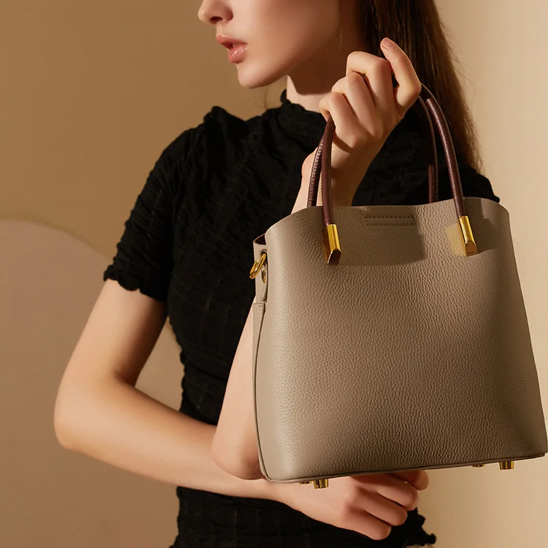 Spring/Summer 2023 Niche Cow Leather Bucket Bag Female Handbag High-Grade Casual Leather Luxury Bag For Women Free Shipping