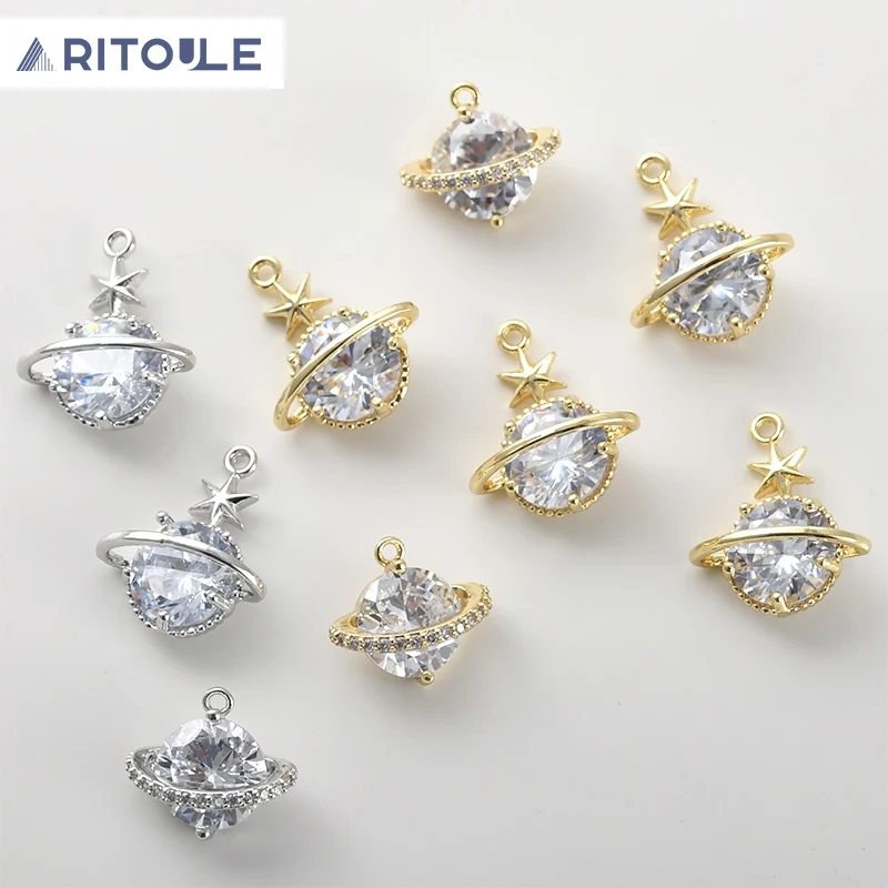 

14k electroplated gold color preserving zircon planet pendant DIY handcrafted bracelet necklace earrings accessory materials