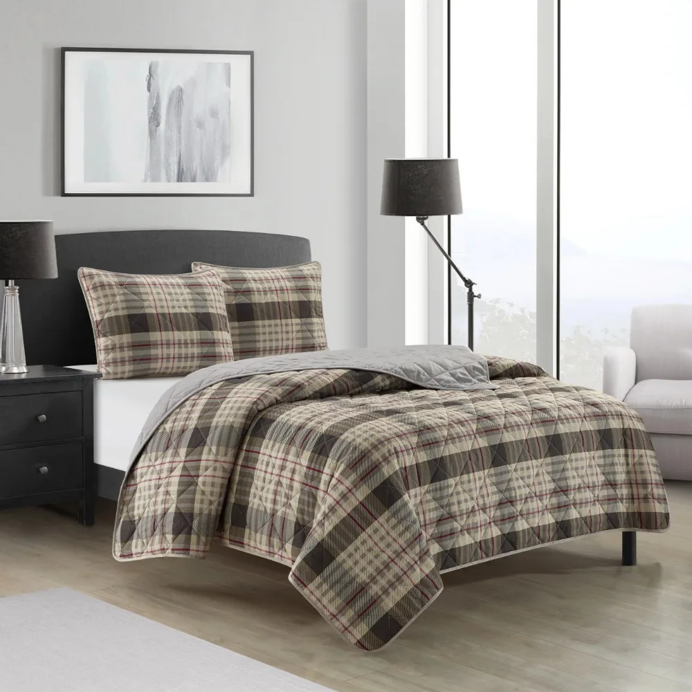 

Quilt Set, King, Brown, 3 Piece King Size Bedding Set