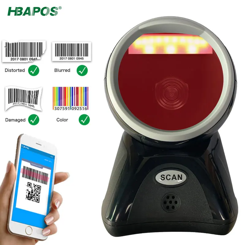 Desktop 1D 2D Barcode Scanner Hands-Free Automatic Sensing Platform Scanner UPC EAN Fast Scan Reader USB Cable Wired