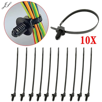 10pcs Car Harness Retainer Clip Push Mount Fasteners Removable Threaded M6 M8 M10 Hole Nylon Plastic Vehicle Motocycle Cable Tie
