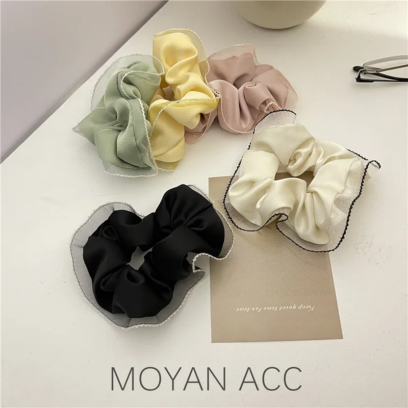 Goddess Style ~ Korean Style Sweet Elegance Fabric Pleated Contrast Color Lace French Style Large Intestine Ring Women's Hair Ri hair accessories flocking updo bun head women s basic hair rope high class elegant pleated phone line hair ring macaron head rop