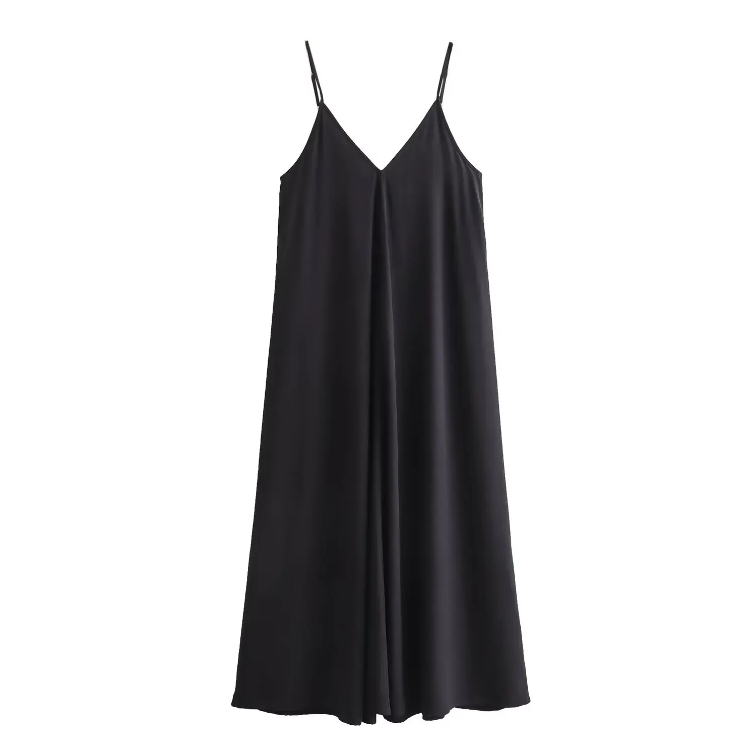 thumbnail image 1 of HH TRAF Vestido largo fino con escote en V y hombros descubiertos para mujer, elegante, de verano, en 6 colores, sin mangas, plisado y ajustable, 1 of 5