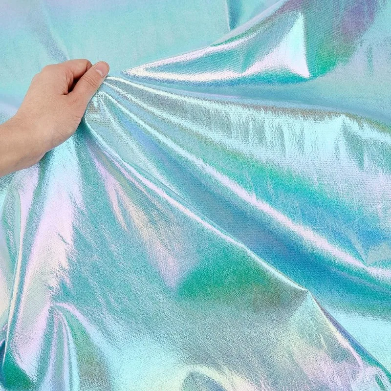 1 Yard Iridescent Fabric Shimmer Sewing Crafting Aquamarine Blue Holograhic Fabric Costume Stage Performance