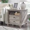24'' Farmhouse End Table w/4 Solid Wood Feet, Large 2 Drawers Wide Sofa Side Table with Charging Station, Tall Rustic Wood Squa 1