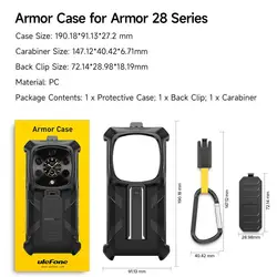 Rugged Back Clip Phone Case with Carabiner - Durable Protective Cover (Black)