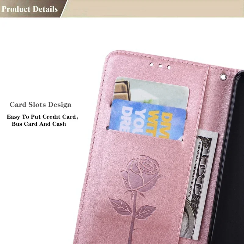 Luxury Rose PU Leather Flip Cover Wallet Case With Card Pocket For Redmi Note 13 Pro 12 11 10 9 8 13 12 12C 10 10C 9C 9A 9 leather wallet case leather case phone case leather phone case