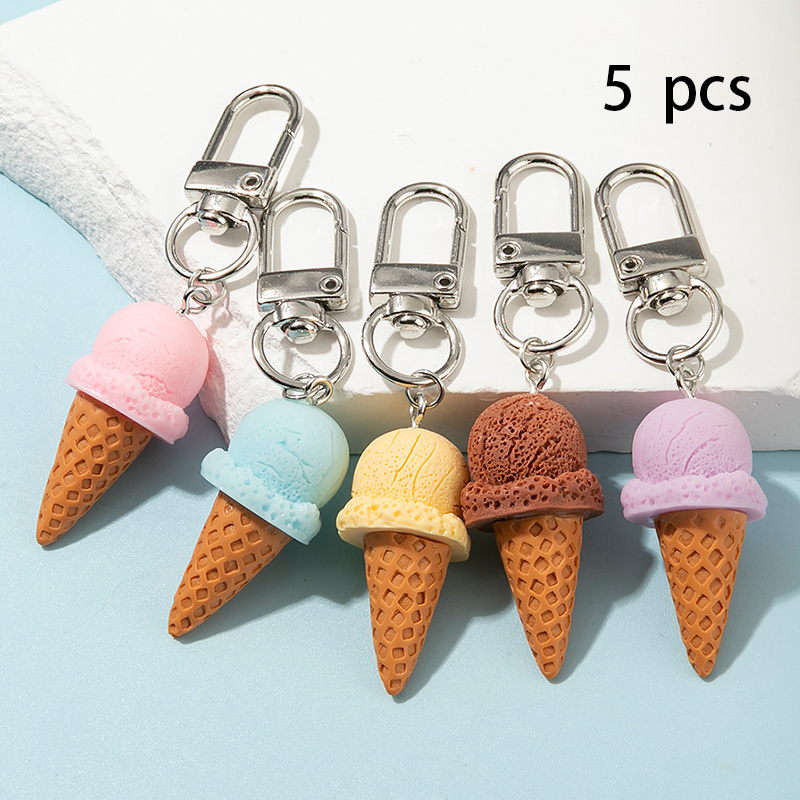 5Pcs/pack Cute 3D Simulation Food Ice Cream Keychain Resin Charms Key chains Key Ring for Women Jewelry Party Gifts
