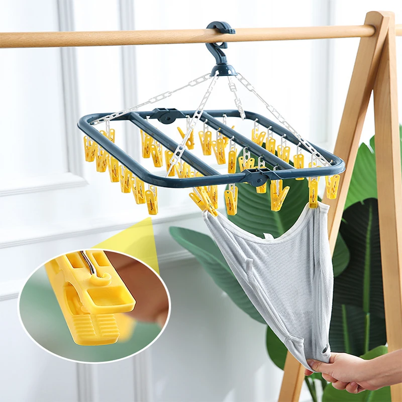 Percheros de secado de ropa 12 clips de secado de ropa plegable para  calcetines gancho giratorio de 360 para secar toallas sujetadores ropa de  bebé – Yaxa Colombia