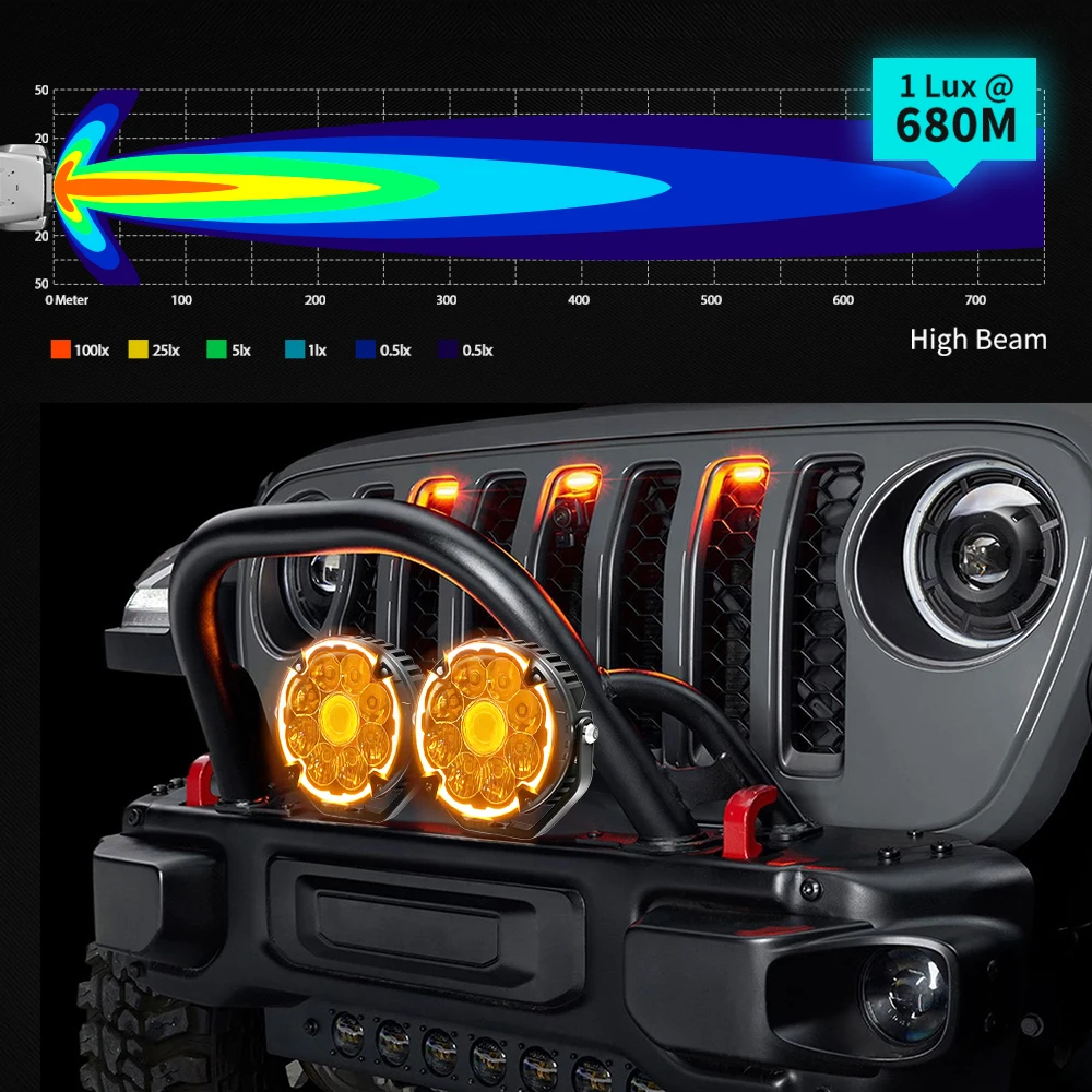 HL 6인치 오토바이 LED 스포트라이트 클리어 컷 라인 콤보 빔 하이 로우 빔 앰버 DRL 보조등 디머 스위치 오프로드용