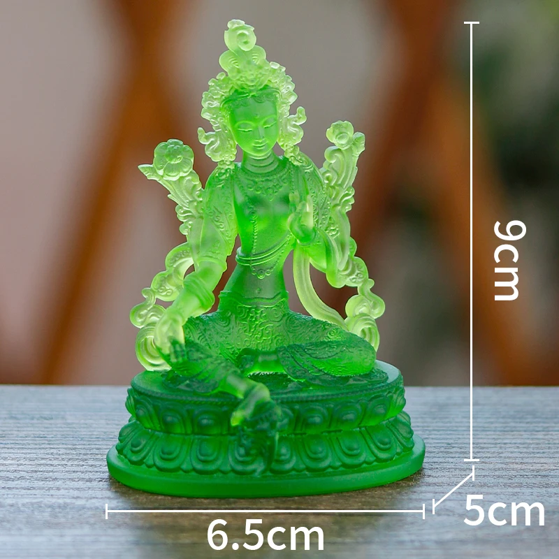 Coloured Glaze Mini Buddha Sculpture, Small Buddha Statue, Green Tara Bodhisattva, Amyokitesvara Incarnation Painted Buddha, 1Pc