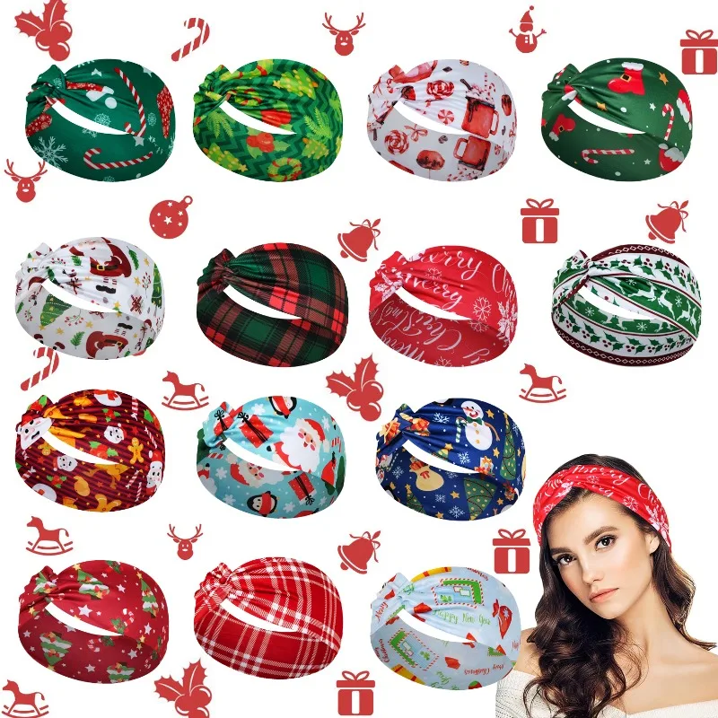 Christmas Headband Women Stretchy Headwraps Elastic Hair Bands Turban Hair Wraps Snowman Twisted Wide Knotted Hair Accessories christmas headband women stretchy headwraps elastic hair bands turban hair wraps snowman twisted wide knotted hair accessories