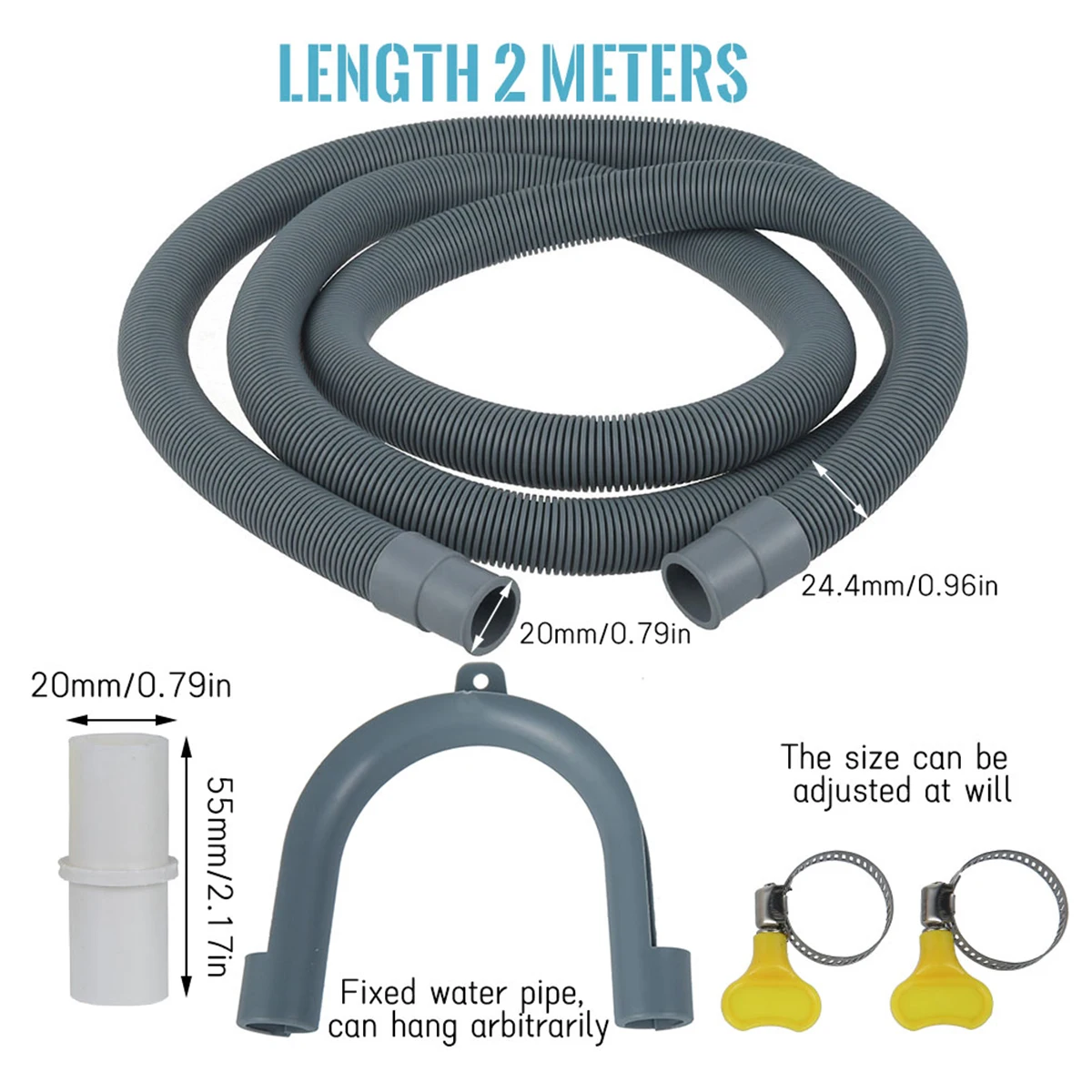 Drain Hose Extension Pipe Kit 6.6FT Replacement Drain Hose for Washing Machine Washer Dryer Dishwasher & Other Applications