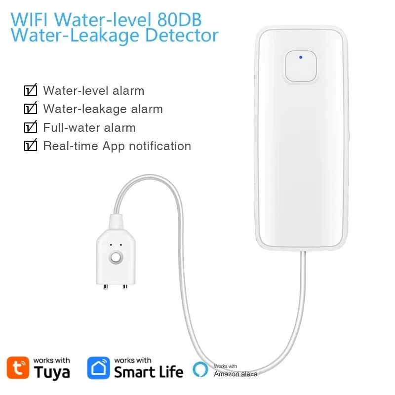 투야 와이파이 스마트 누수 센서, 물 넘침 레벨 감지기, 80dB 사운드 경보 시스템, 홍수 누수 센서 원격 모니터