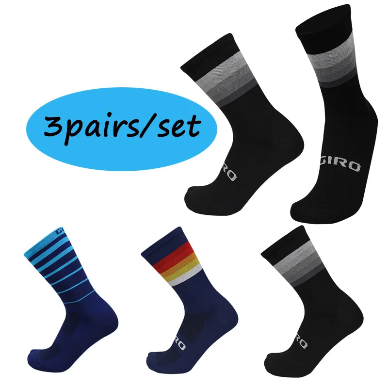 3 Pairs / Set Pro Road Cycling Socks Men Women Breathable Stripe Outdoor Sports Racing Bike
