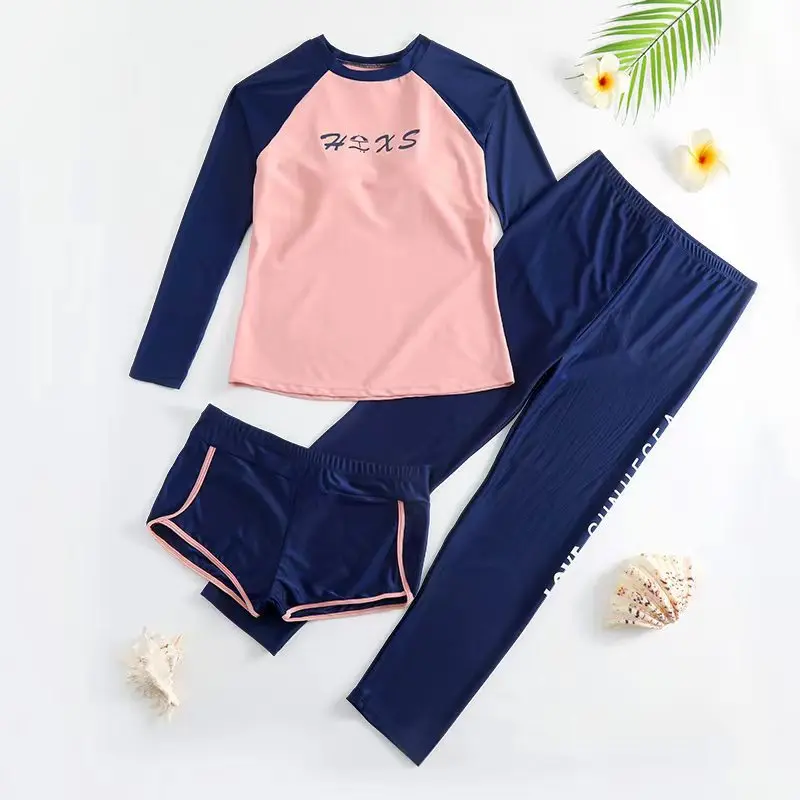 3pc Wetsuit Women Combinaison Surf Long Sleeve Diving Suit Snorkeling Swimsuit Full Cover Sunscreen Swimwear Bodysuit Beachwear