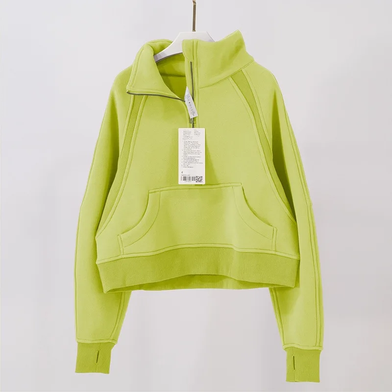 New Thickened High Neck Sweatshirt Women's Sports Half Zipper Loose Jacket Long Sleeve Jogging Fitness Yoga Clothes
