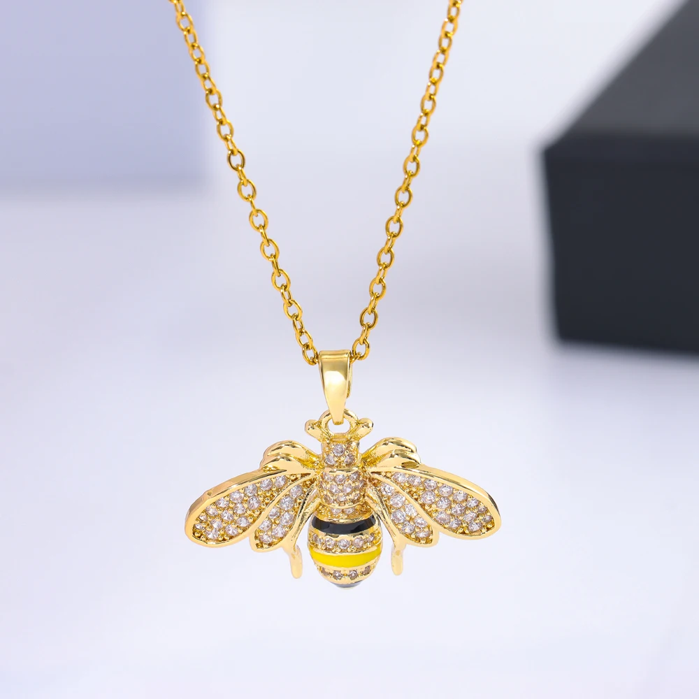 18K Gold Plated Crystal Bee Pendant Necklace 3