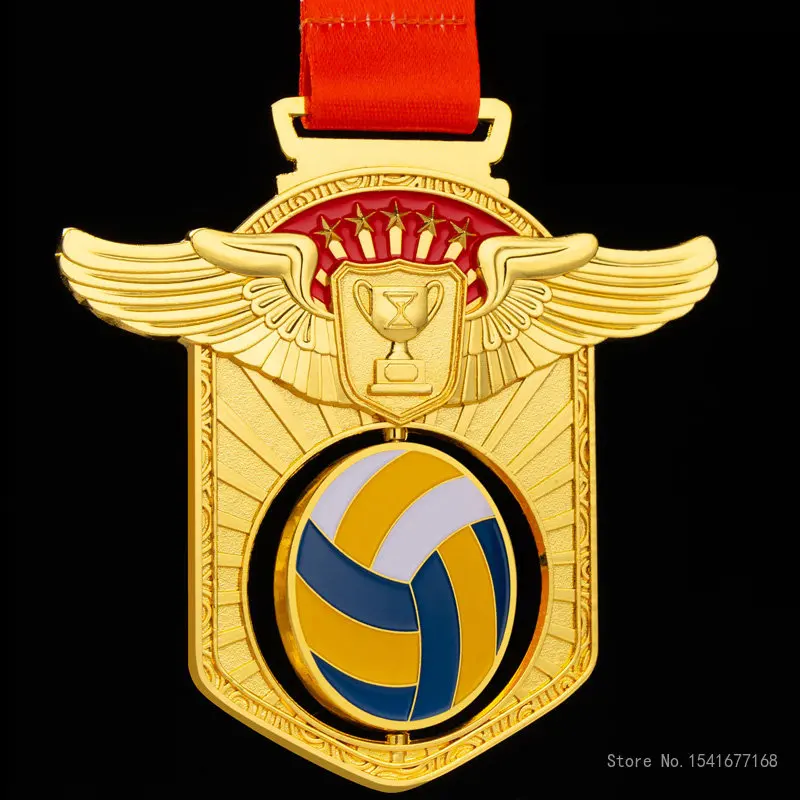 Customized Rotation medal Basketball Football, Badminton, Table Tennis, Volleyball, Sports Meeting, Gold, Silver and Bronze, 1Pc
