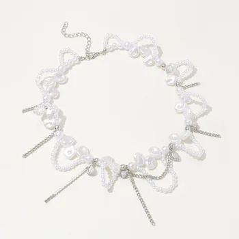 قلادة سلسلة غير منتظمة من اللؤلؤ واللون الفضي للنساء ، حلوة وباردة ، نمط التوابل ، شخصية ، موضة جديدة 4