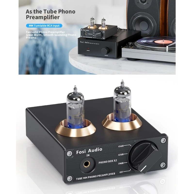 

Preamp with Double Vacuum Tube Tube Preamp Headphone Preamp Mini Stereo Preamplifier for Record Player