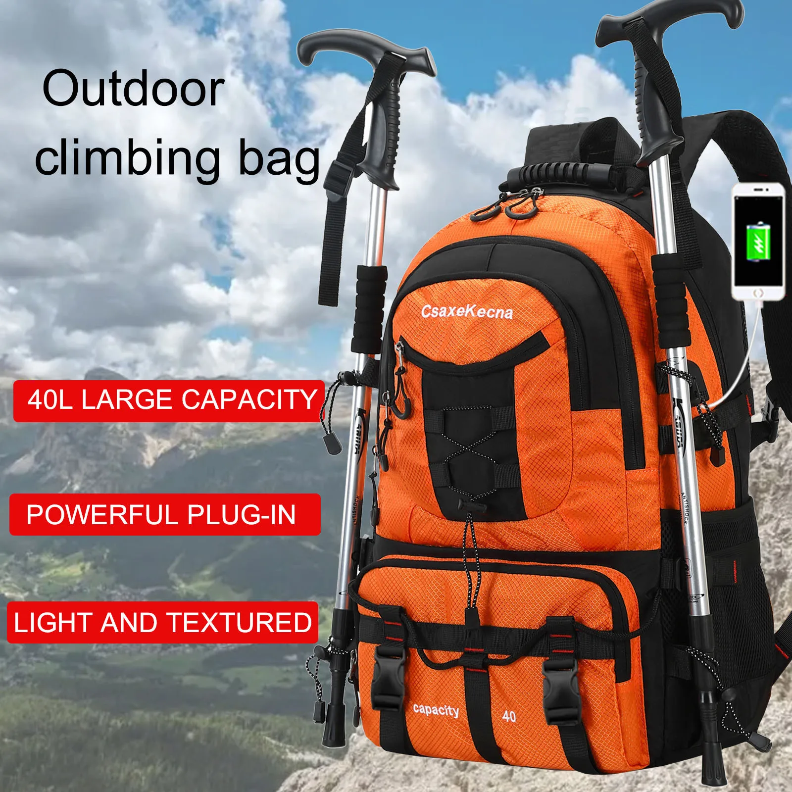 Bolsa de viaje impermeable de gran capacidad con multiples compartimentos para mujer con mochila de senderismo USB adecuada para acampar