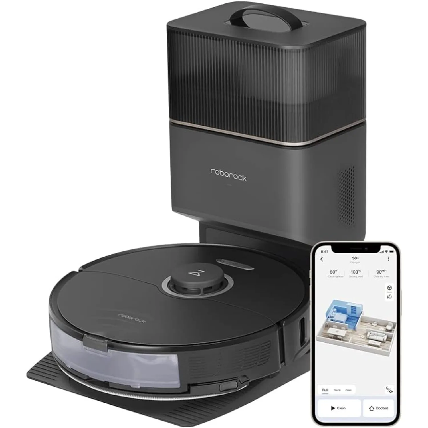 

Robot Vacuum, Sonic Mop with Self-Empty Dock, Stores up to 60-Days of Dust, Auto Lifting Mop, Ultrasonic Carpet Detection