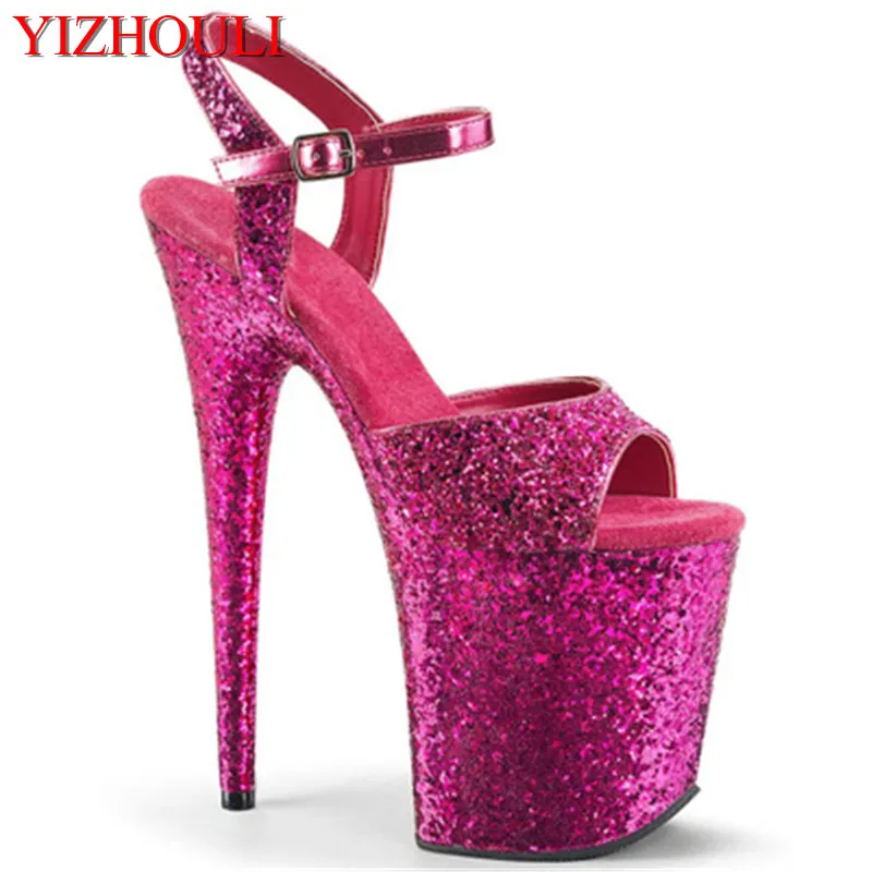 

New rose red 20cm sexy sequin waterproof platform. High-heeled pole dancers wear in the summer dance shoes